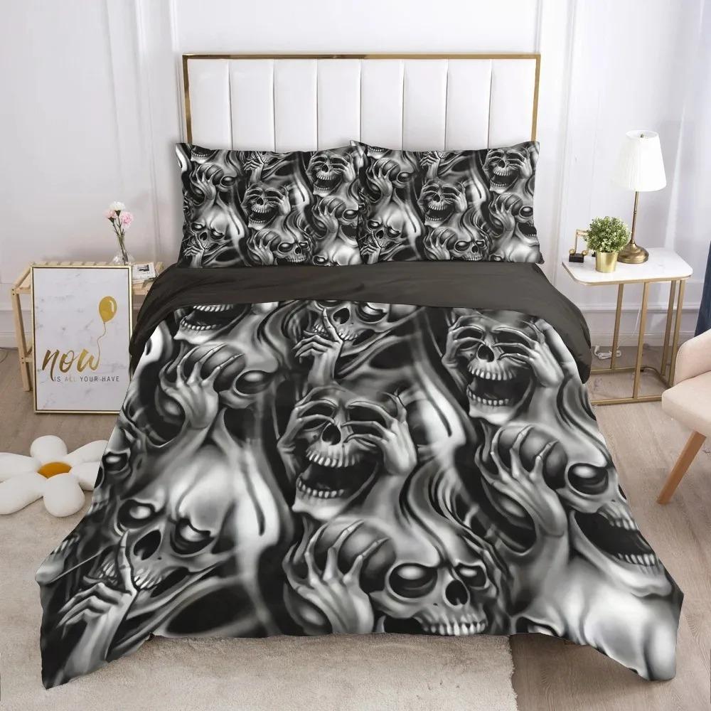 3D Scream Horror Skull Duvet Cover Set Queen Size Sugar Skull Bedding Sets Single Twin Full King Comforter Cover Bedroom Decor