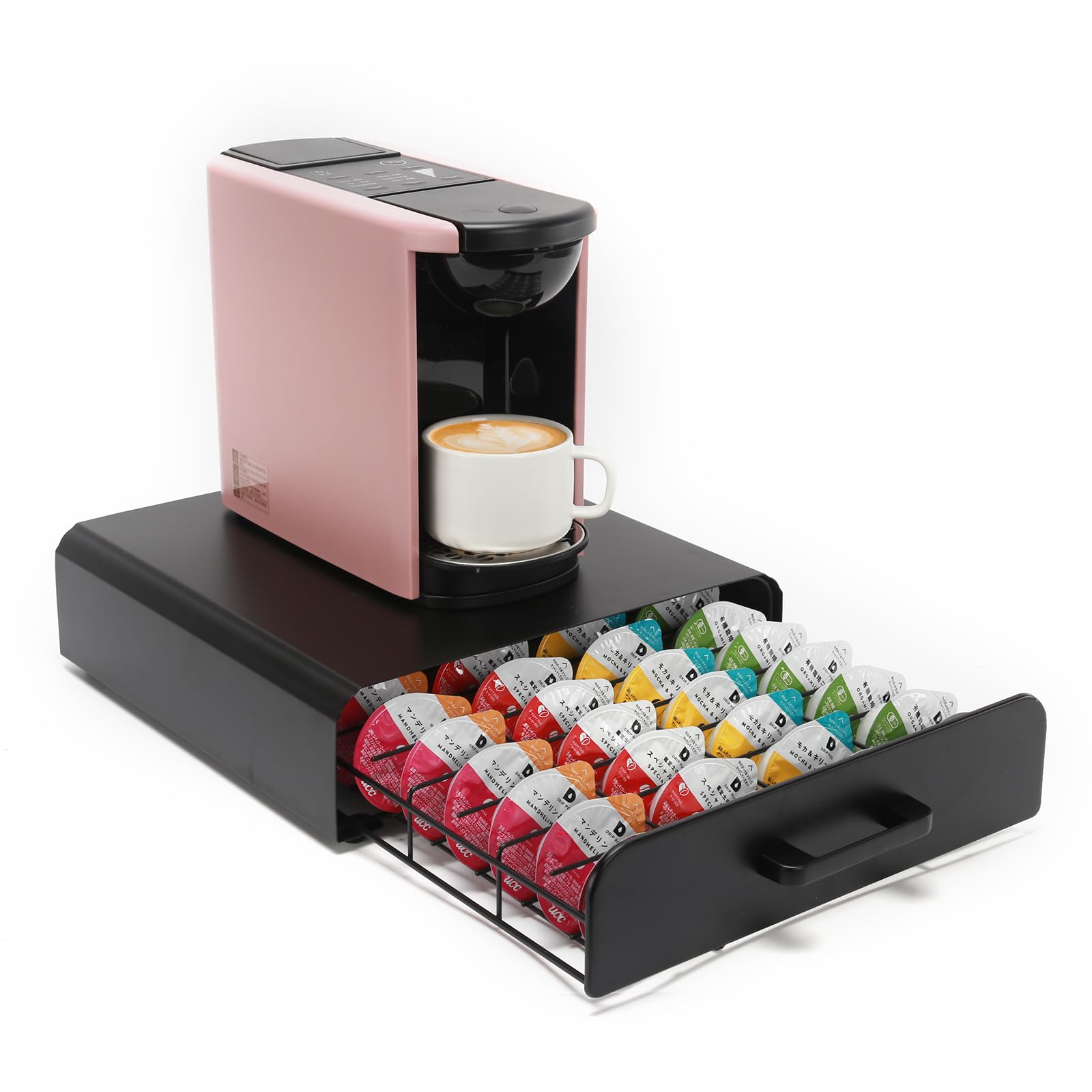 Horevo UCC Drip Pod Capsule Storage Drawer, Coffee Capsule Organizer, Coffee Capsule Holder, Coffee Maker Stand, Metal, Holds 32 Capsules.