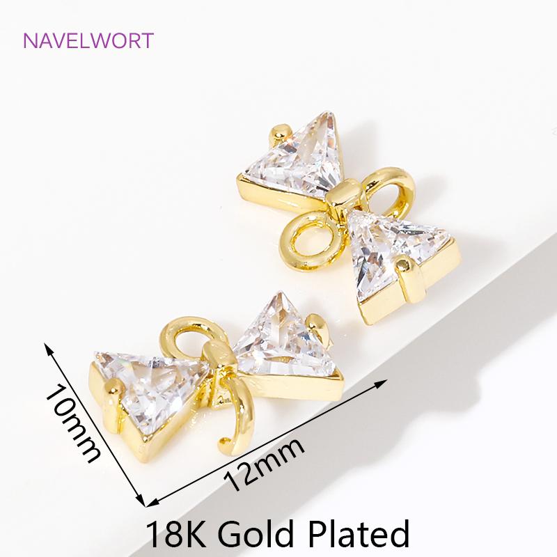 

Luxury 18K Gold Plated Brass Cubic Zirconia Crystal Bowknot Charm Connectors For Bracelets Earrings Making DIY Accessories 5 pieces