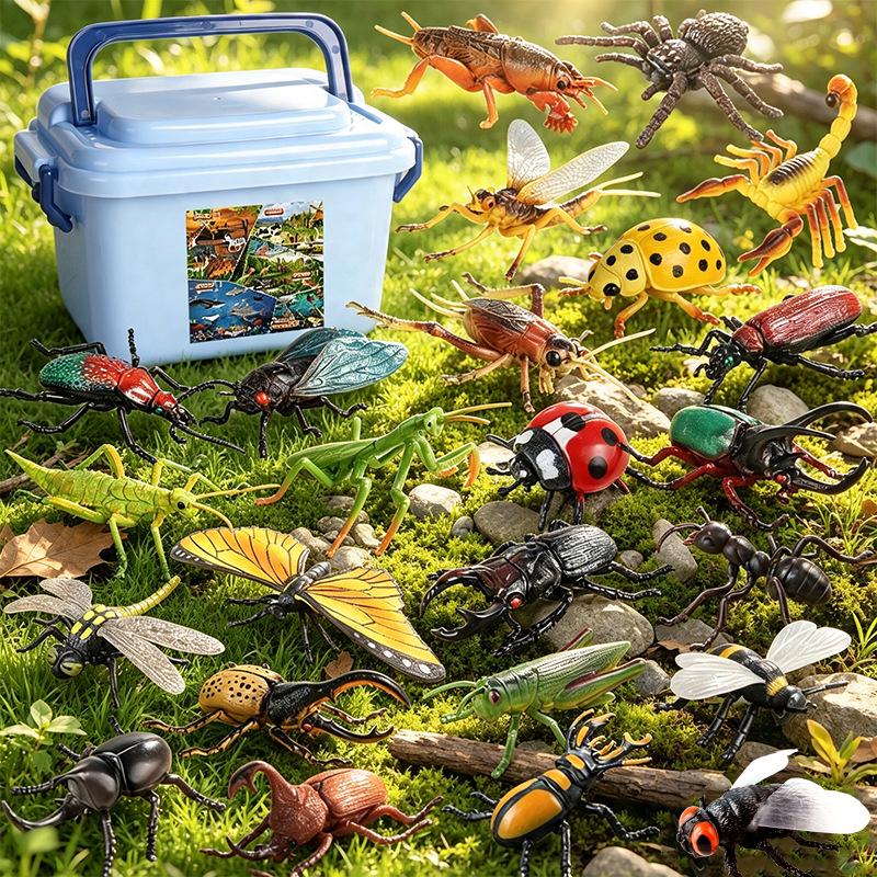 Large Insect Toy Set: Butterfly, Bee, Dragonfly, Ant, Cicada, and Rhinoceros Beetle Models for Kids
