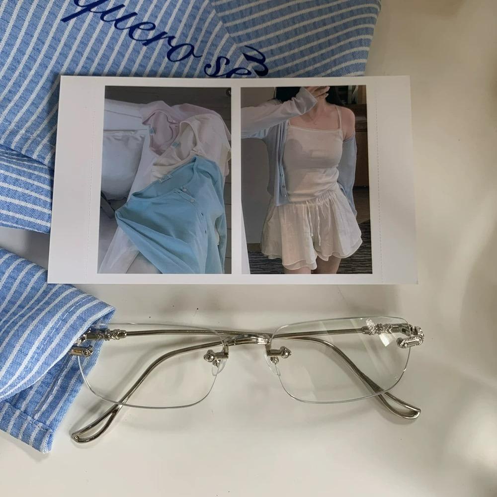 

1/2Pcs Korean Rimless Square Eyeglasses Girls Transparent Square Shape Glasses Women Men Subculture Blue Light Blocking Eyewear