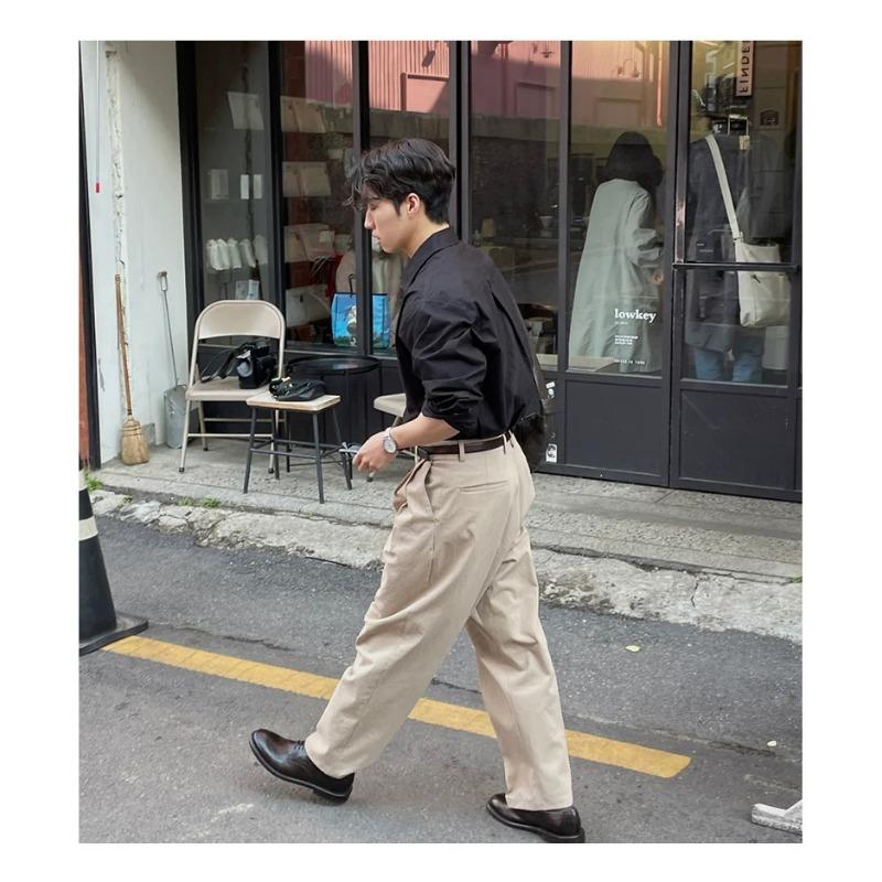 Men Loose Straight Double Pleated Casual Workwear Suit Long Trousers