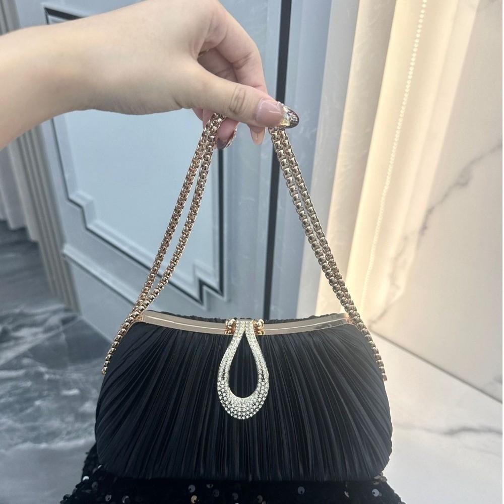 Fashion Shiny Sequin Sequin Handbag Nylon Lining Gold Sequin Party Handbag Lock Buckle Clutch Bag Party
