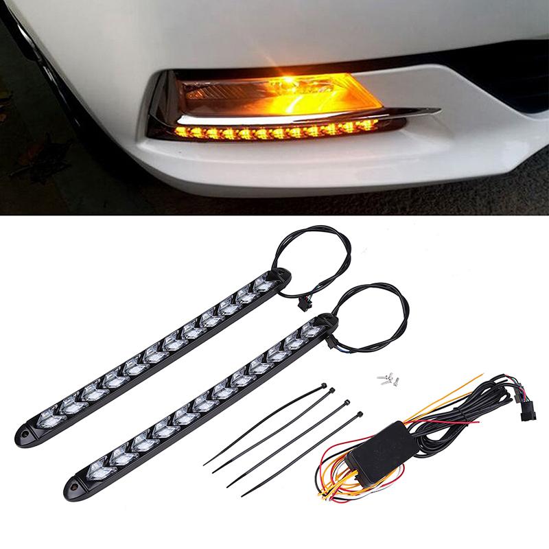 Flexibilné LED denné svietenie do auta Vodotesné šípkové blikače Výstražné svetlá Biely/Jantárový pásik Smerové svetlá