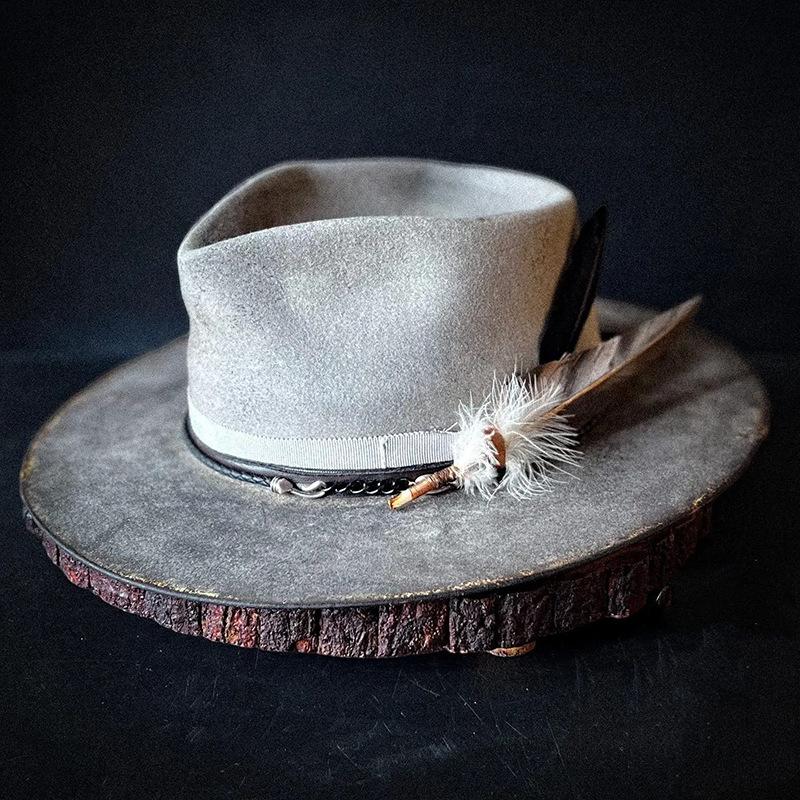 

Cross-Border Hot-Selling Men S And Women S Autumn And Winter Pure Wool Top Hats, Old Felt Hats, Trimmed Jazz Hats L（58-60cm）