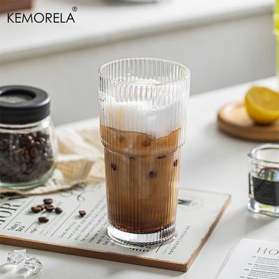 KEMORELA 2/4PCS Gobelet en Verre Côtelé 590ML Grande Capacité Verres à Boire pour Réunion de Famille Café Glacé Jus et Cocktails