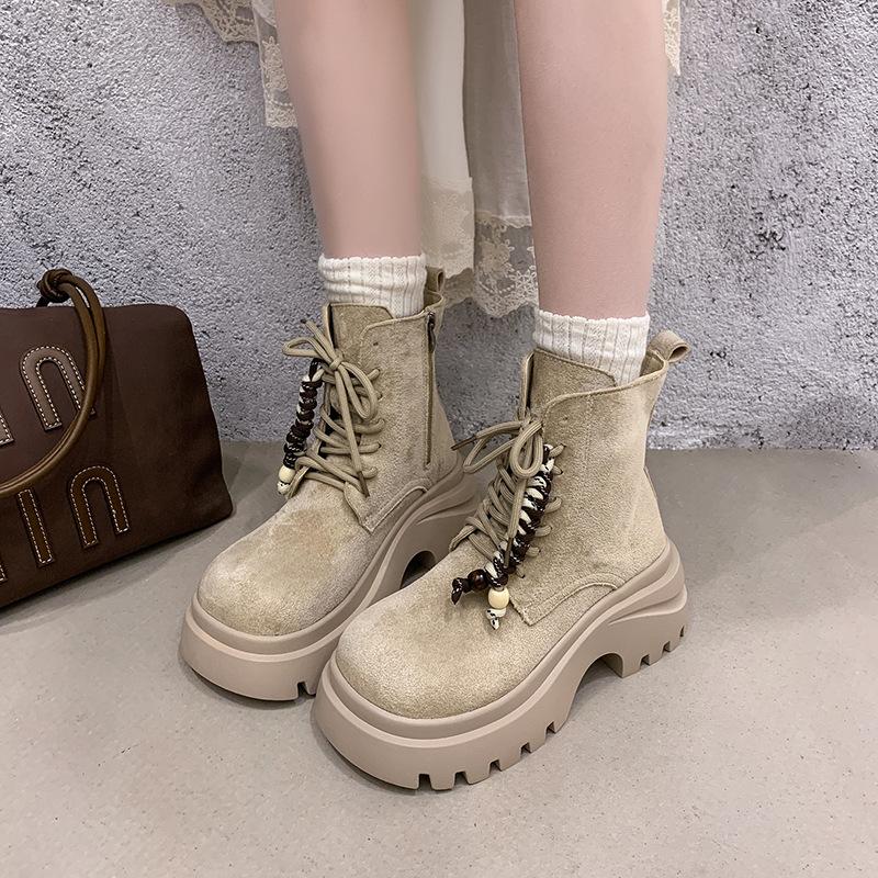 

Ретро ботинки Мартин на толстой подошве женские новые осенние темпераментные универсальные короткие ботинки небольшие увеличивающие рост повседневные ботинки 39 бежевый