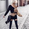 RUGOD New 2025 Spring Autumn Knitted Sweater Women Fashion Sexy Black & Brown Patchwork Sweater Female Batwing Sleeve Pullover Feminino