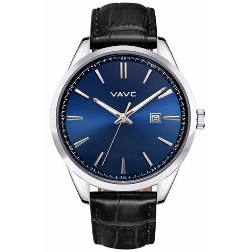 

VAVC Men s Black Leather Band Casual Analog Dress Quartz Watch with Black Face and Simple Design (3Black-43.5mm)