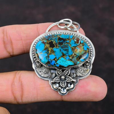 Ciondolo in crisocolla di rame Ciondolo in argento sterling 925 Gioielli con pietre preziose autentiche Ciondolo fiore fatto a mano Regalo per le donne Gioielli in pietra curativa