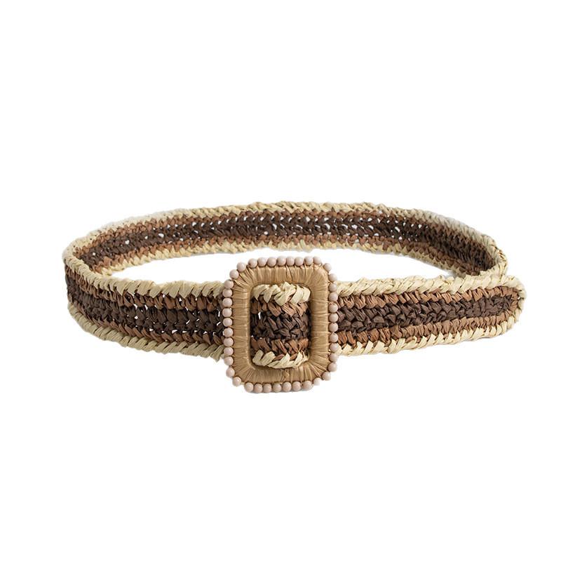 Boho Belt Lafite Belt PP Grass Belt Mixed Color Knitted Spring and Summer Vacation Style Women's Belt