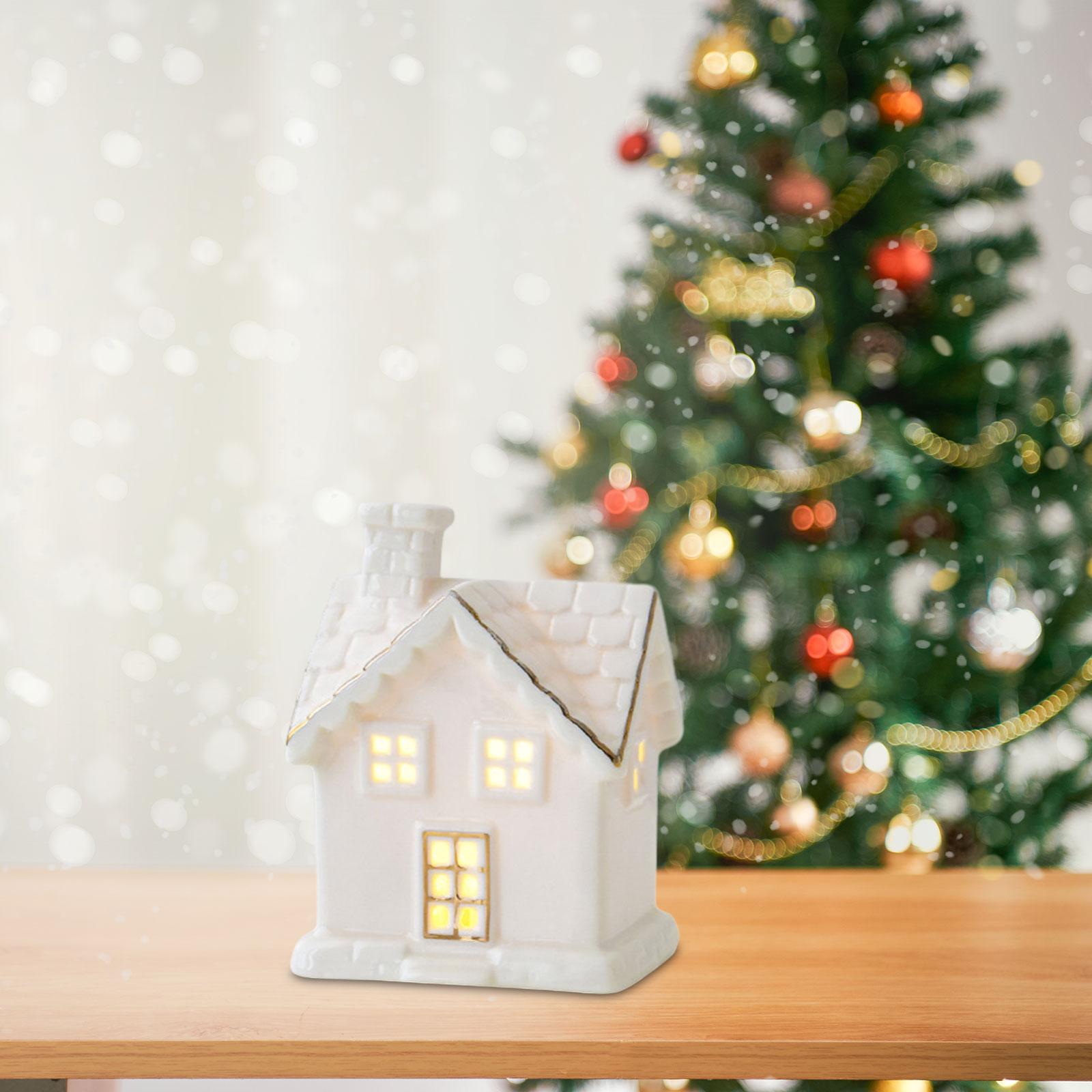 

Будиночок на різдвяній ялинці Керамічні прикраси Креативний світловий сніговий будиночок Різдвяний макет невеликої сцени Настільні прикраси