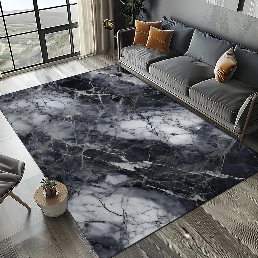 2025 New Style Fashion Marble Black White Gold Stone Carpet Rug for Living Room Bedroom Home Sofa Decoration,Non-slip Floor Mat