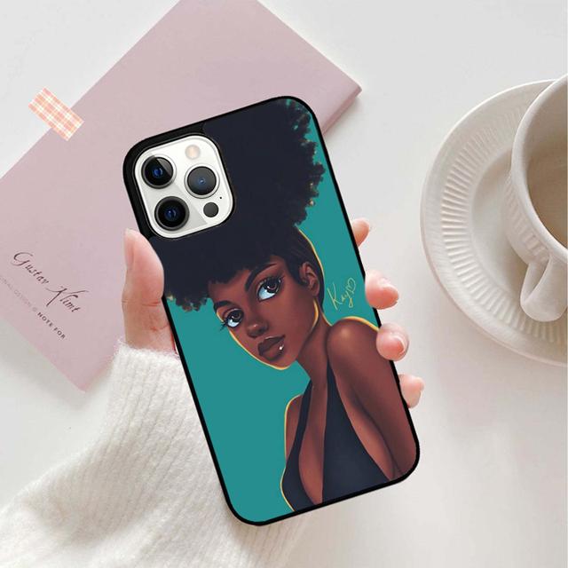 Afro Black Girl Phone Case Back Cover for iPhone 17 Air 16 15 14 13 11 12 Pro Max Plus Shell Coque