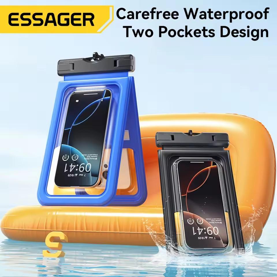 Essager Custodia Impermeabile IPX8 a Doppia Tasca per iPhone16 15 14 13 Borsa Stagna Galleggiante per Snorkeling Spiaggia Nuoto Copertura Universale