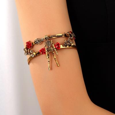 Retro Dark Goth Style Skull Diamond Bracelet Female, Personality Punk Hip Hop Halloween Armband