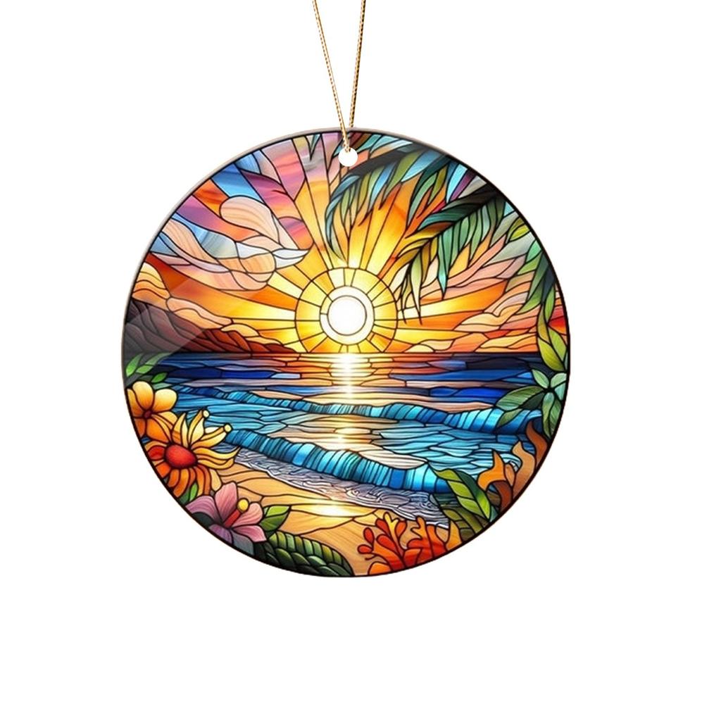 Beach Sunset Suncatcher Ornament Acrylic Window Decoration, Creative Lighting Craft Pendant Home Decoration Hanging
