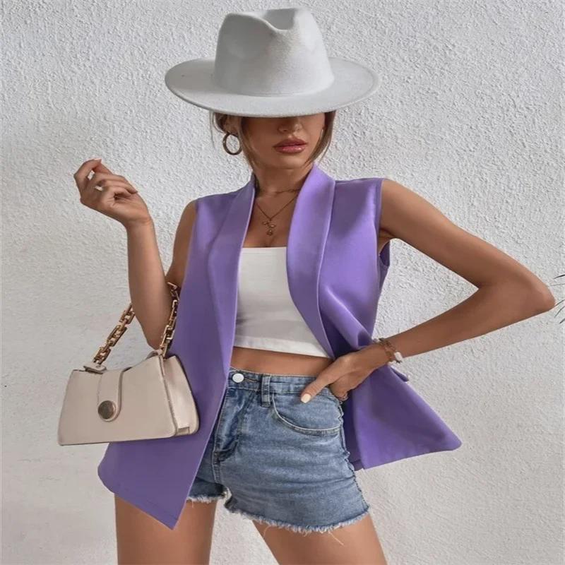 Vestă de costum de lungime medie fără mâneci pentru femei 2022 - Stil european și american