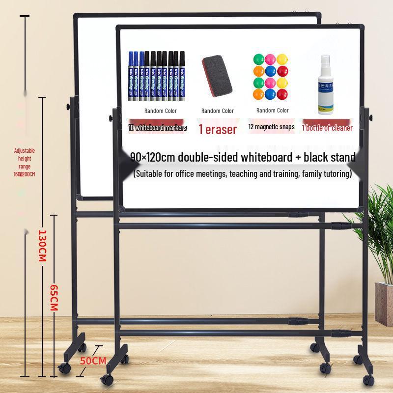 Dual-Sided Magnetic Whiteboard & Blackboard, Mobile Stand, Erasable, for Home, Office, or Classroom.