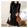 Navava Women Vintage Check Long Sleeve Two Piece Dress No689