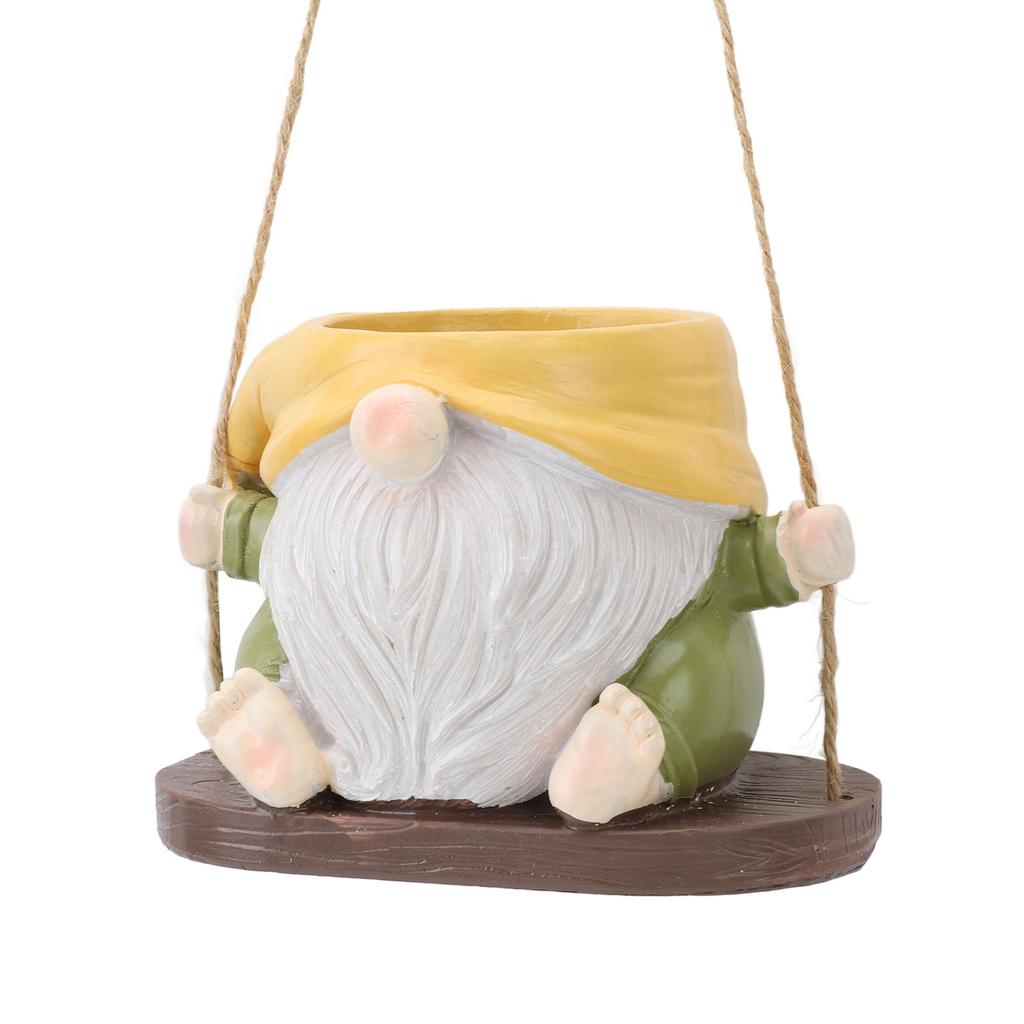 Swing Plant Pot Resin Cute Faceless Gnome Figurine Decorative Hanging Planter for Indoor Outdoor