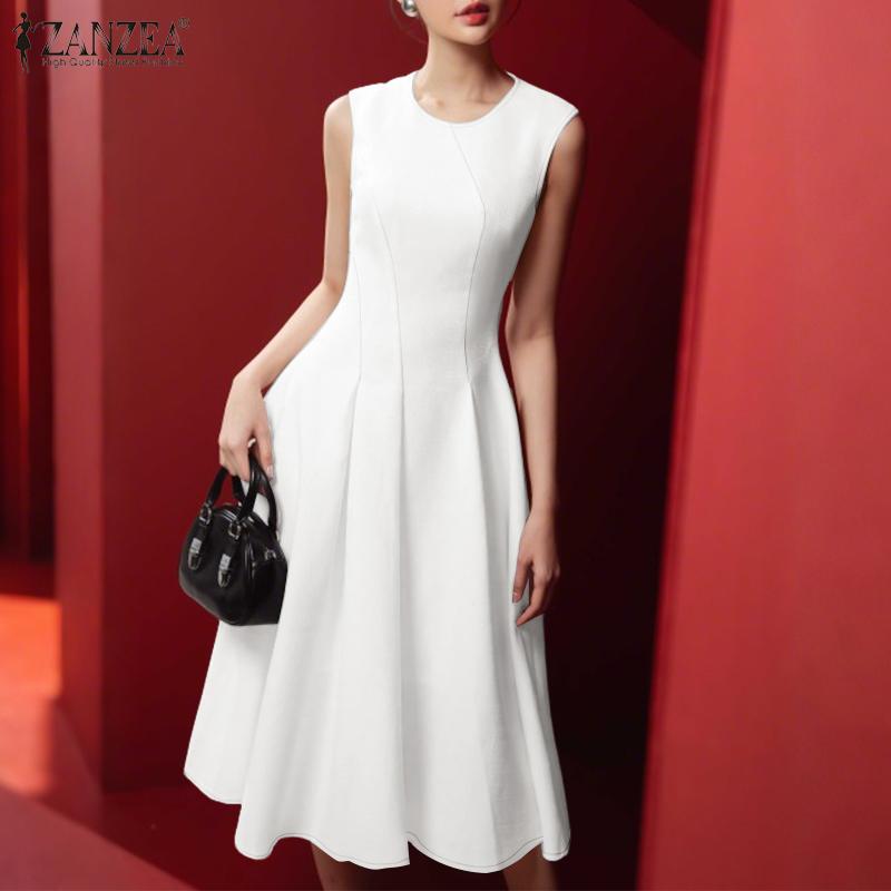 ZANZEA Women Casual Round Neck Summer Sleeveless Dress