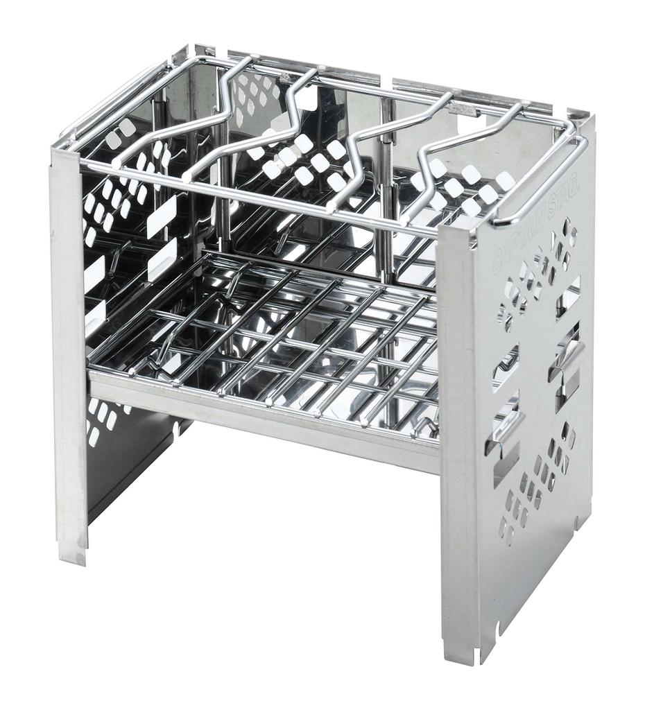 Captain Stag Silver BBQ Bonfire Smart B6 with 3 Adjustable for 1 Person UG-43 Stove, Stand, 3-in-1, Foldable, Grill, Type, Bag, Levels,