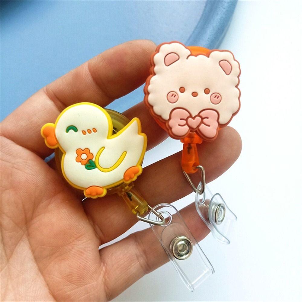 Bear Rabbit Retractable Badge Holder Cartoon Animals Easy Pull Buckle  Hospital Use