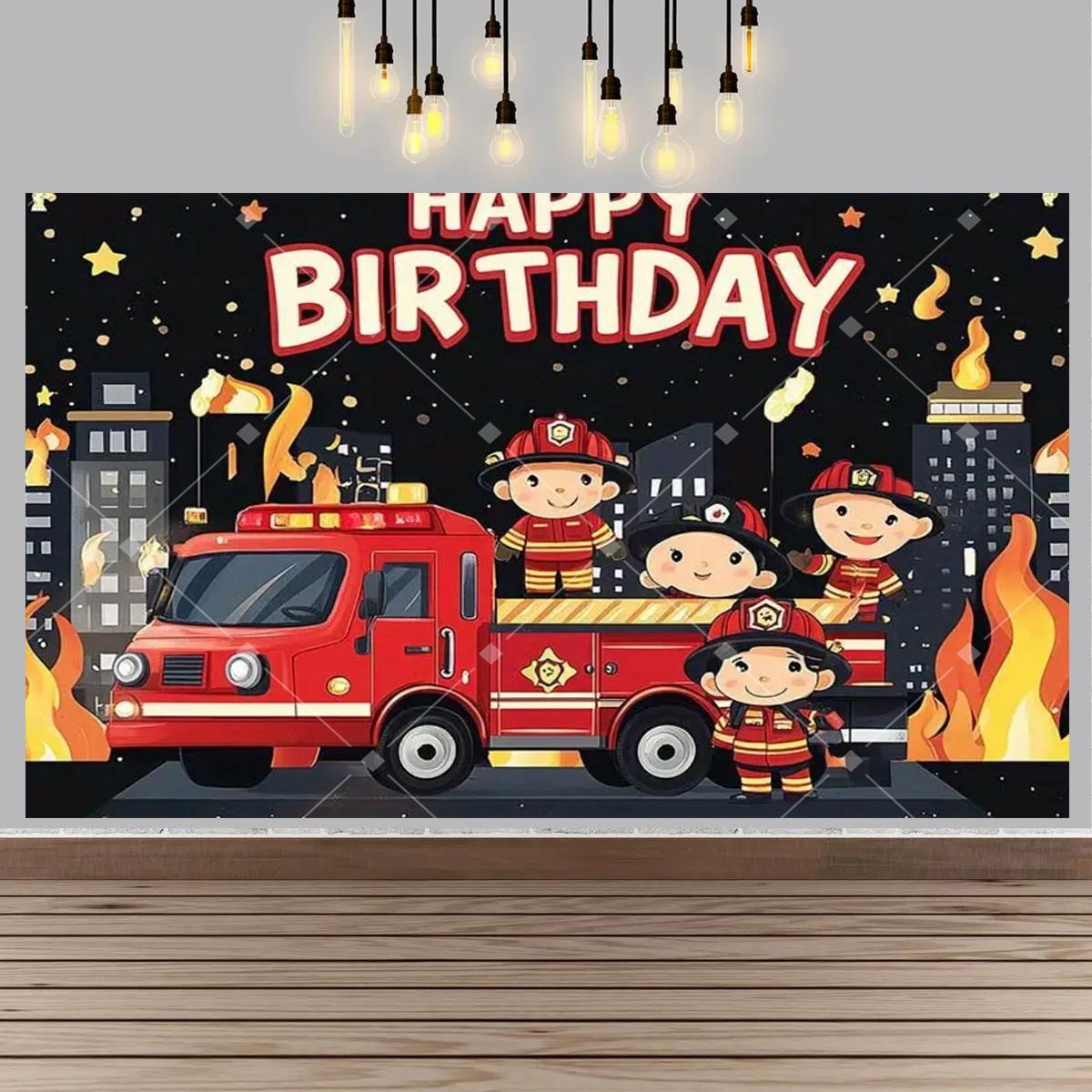 Firefighter fire rescue themed birthday party decoration Backdrop firefighter fire truck party decoration photography Backdrop Vinyl 100X75cm