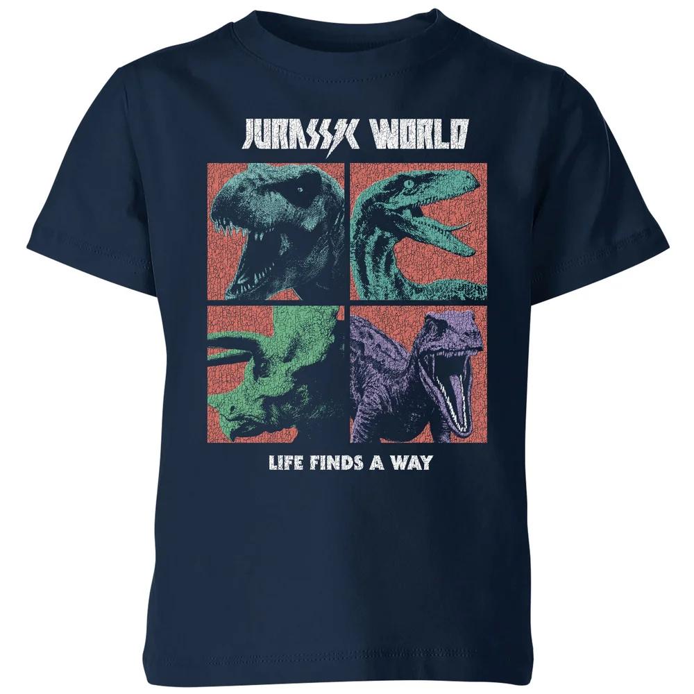 Jurassic Park World Four Colour Faces Kids  T-Shirt - Navy - 3-4 Years 110