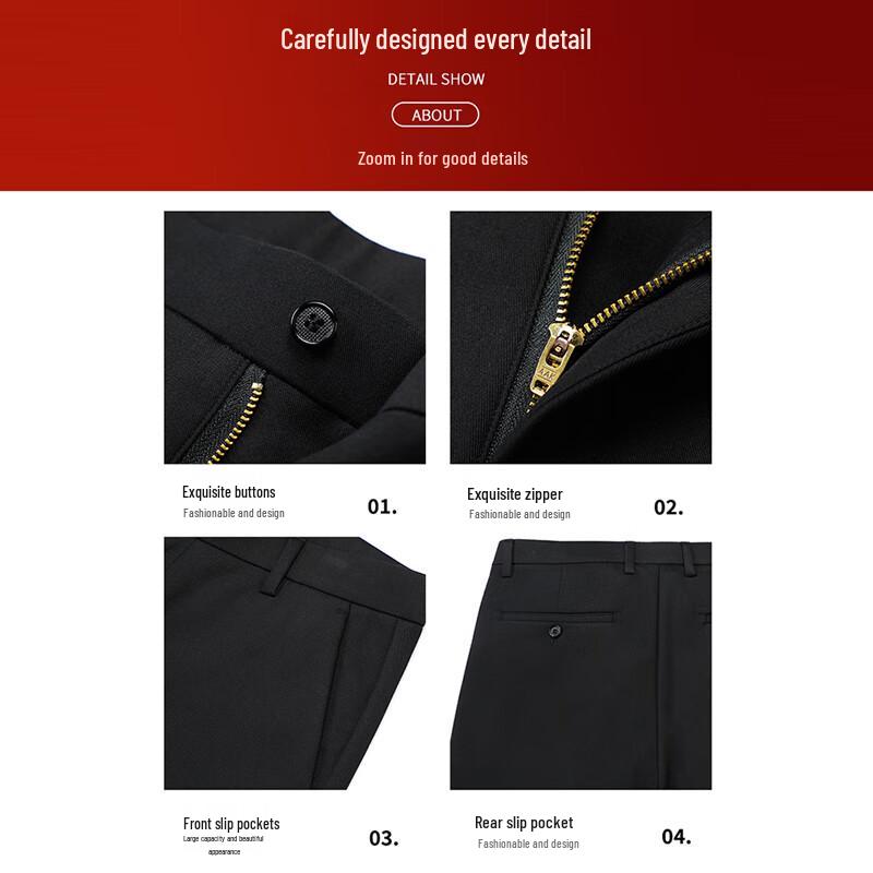 ROMON Men's Autumn/Winter Stretch Casual Wool Blend Trousers