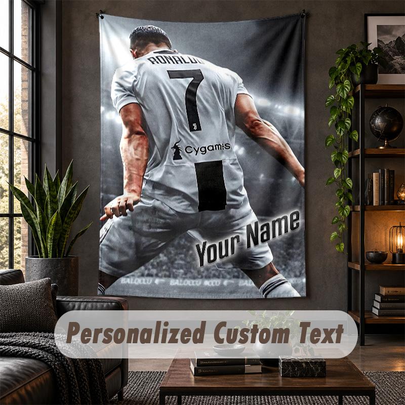 Arazzo da Parete Personalizzato, Testo Personalizzato Cristiano Ronaldo, Arte da Parete in Tessuto Morbido per Decorazione Interna