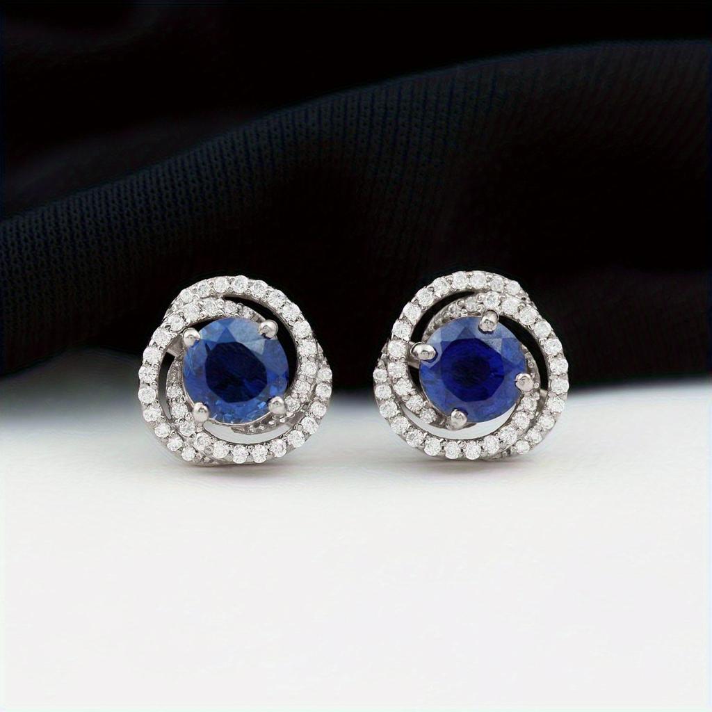 Gorgeous Synthetic Blue Cubic Zircon Stud Earrings Temperament Earrings Wedding Engagement  Jewelry for Women