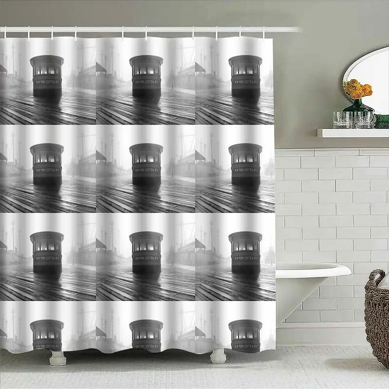 Black And White Train Station Shower Curtain Vintage Railway Backdrop Bathroom Decor Artistic Photography Scenic Wall Hanging