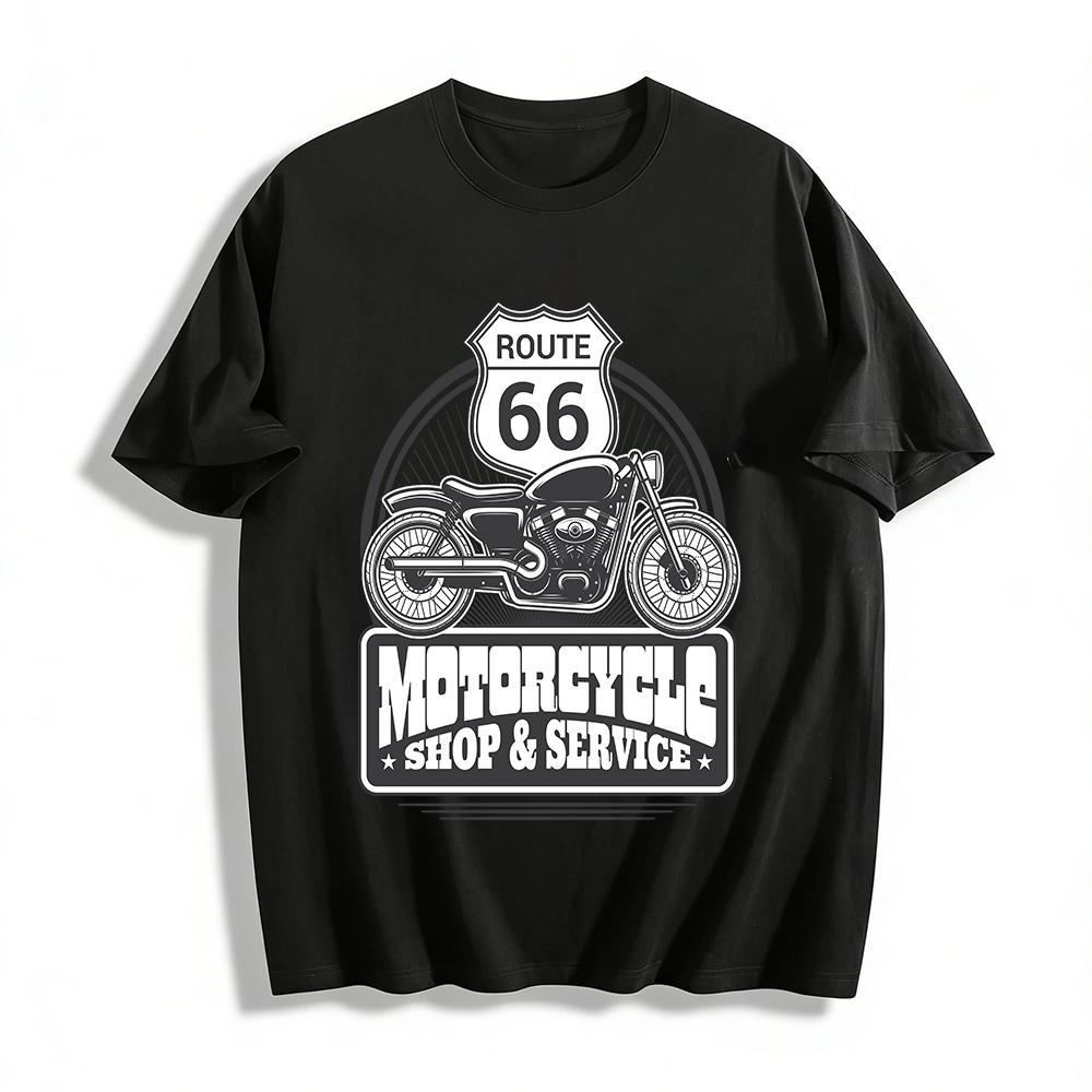 Route 66 Motorcycle Shop & Service Retro Biker Graphic Tee Pure cotton T-shirt XXS