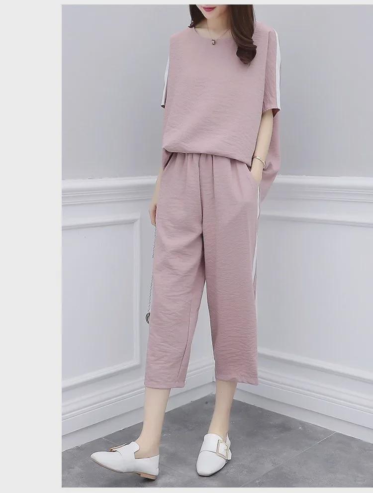 2023 Plus Size Korean Summer Two-Piece Set: Loose Fit & Casual Wide-Leg Pants for Women