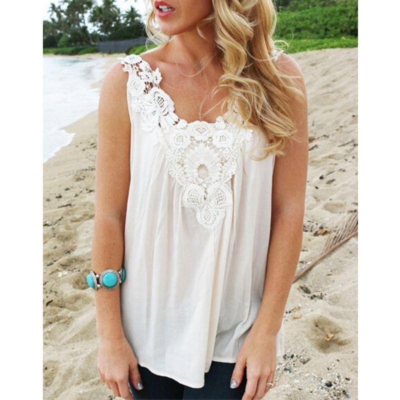 

2016 Fashion Export Summer Women s White Sexy Suspenders Lace Patchwork Chiffon Shirt Trendy Good Quality White S