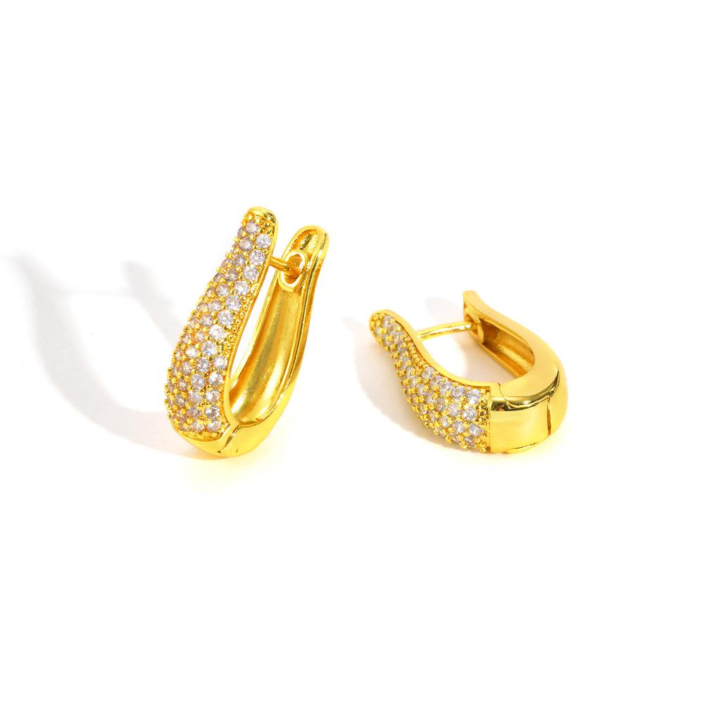 Exquisite Zircon U-shaped Earrings for Women,18K Gold Color Hoop Earrings,Classic Geometric Jewelry Gifts