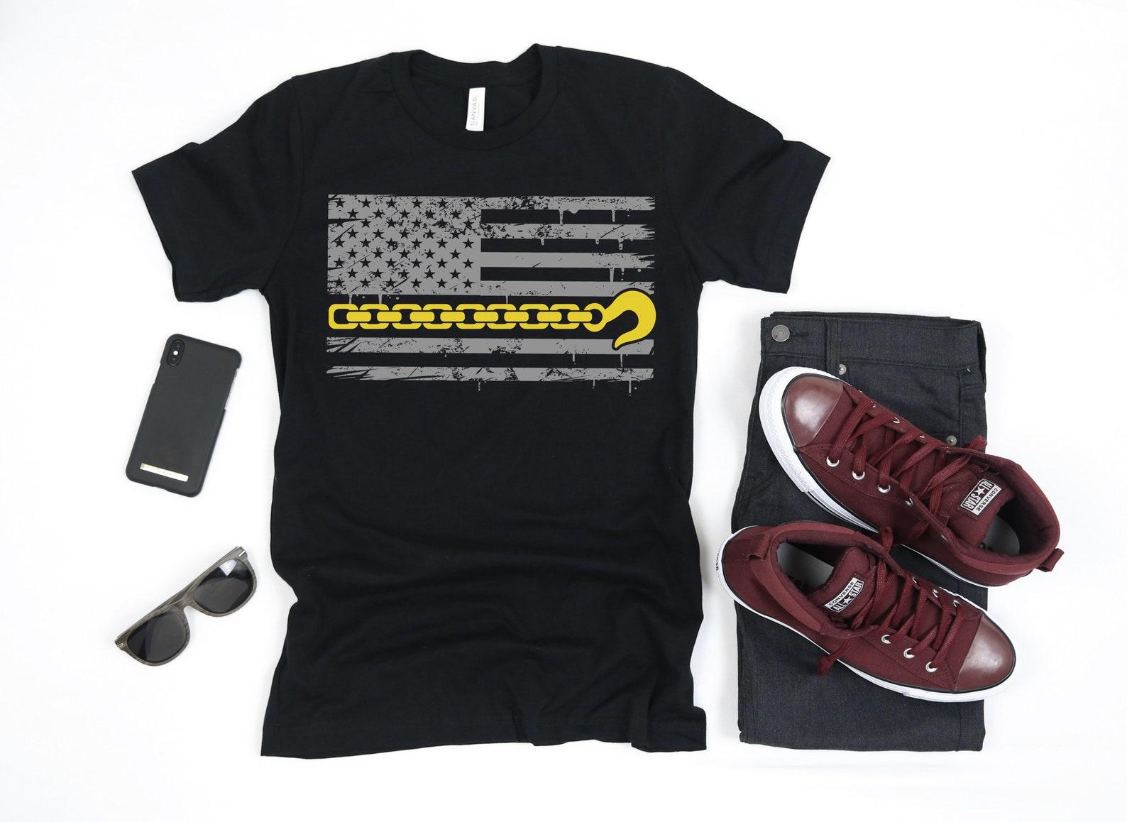 Tow Truck Thin Yellow Line American Flag USA, T-Shirt, Tank Top, T-shirt, T-shirt,T-shirt, Apparel Gift L