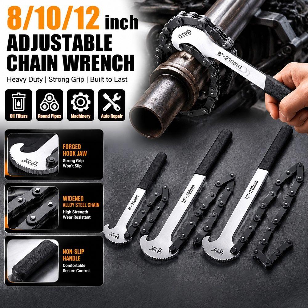Widened Chain Links Oil Filter Wrench 8/10/12inch Adjustable Chain Wrench Pipe Maintenance
