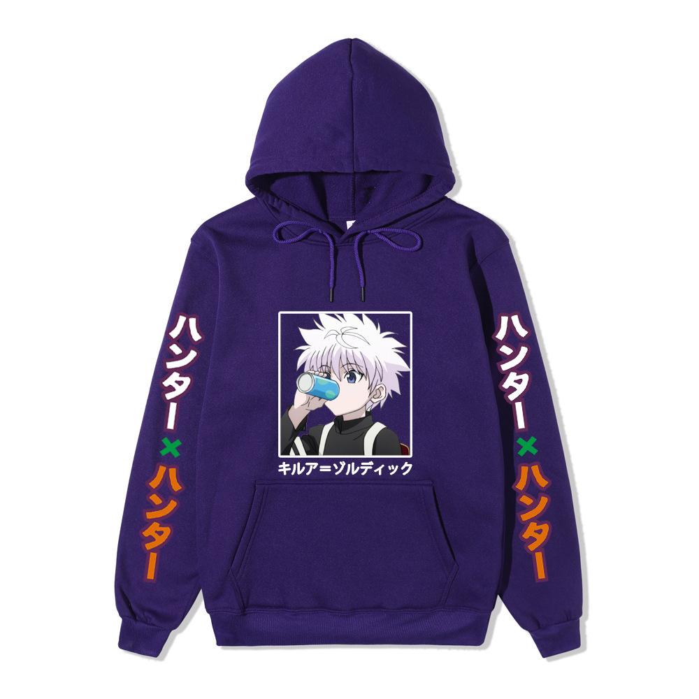 Hunter X Hunter Killua Anime Hoodie Vertical Japanese Letter Print Casual Long Sleeve Pullover Sweatshirt