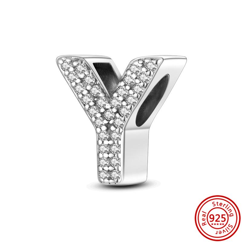 925 Sterlingová měď Čirý zirkon Třpytivé 26 písmen abecedy A-Z DIY Korálky na jméno Vhodné pro originální náramek s přívěsky Pantaro Zirkon