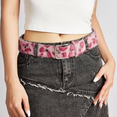 Verstellbarer Retro Y2k Gürtel Harajuku Hosen Dekoration Leopardenmuster Gürtel Flauschiger Taillengürtel