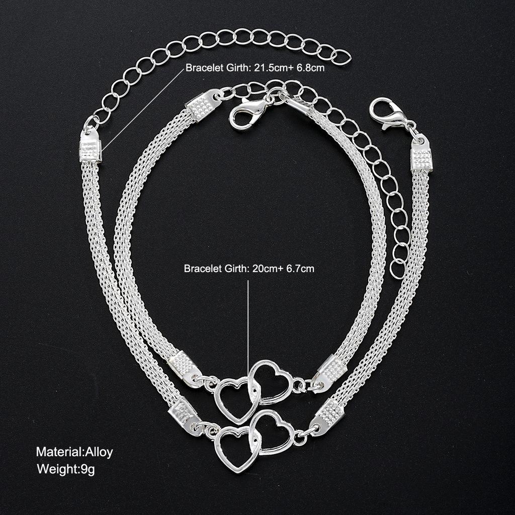 2 Pcs Set Love Heart Couple Bracelets for Women Men Zinc Alloy Color Double Layer Matching Chain Bracelet Lover Zircon Gift