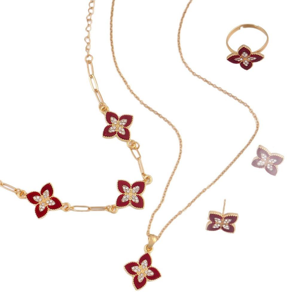 Lucky Four-leaf Clover Simple Necklace Versatile Jewelry Luxury Ring Earrings Bracelet Clavicle Chain Set