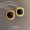 Silver Needle Stone Twisted Pleated Lines Square Earrings Medieval Vintage Earrings Light Luxury High-end Earrings Women