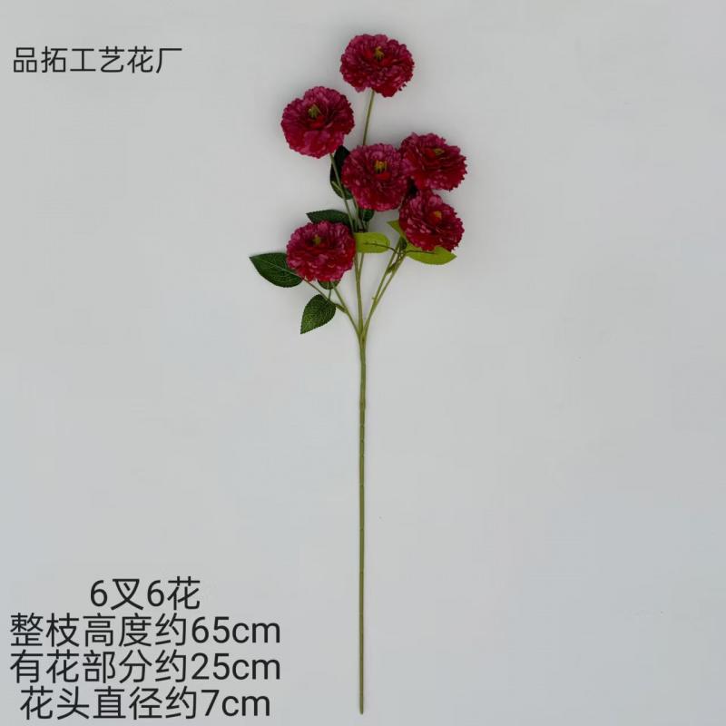 Artificial Peony Flower Long Stem 6 Heads Silk Ranunculus Bunch for Wedding Party Table Hotel Home Floral Decor