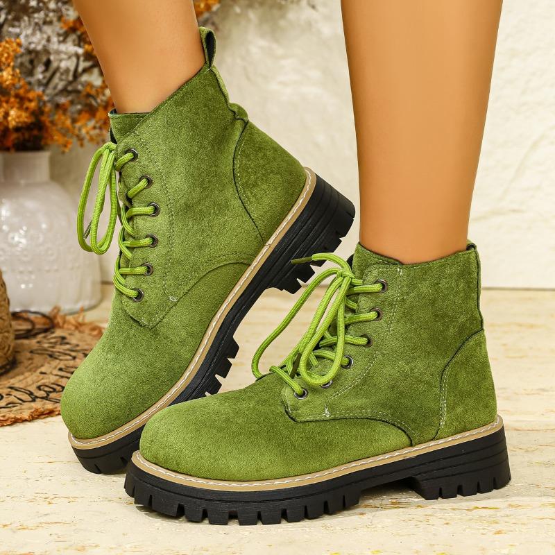 Round Toe Booties 2025 Winter New Lace-up British Style Plus Size Platform Martin Boots for Women