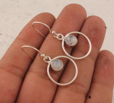 Solid 925 Sterling Silver Moonstone Gemstone Minimalist Women Earrings Drop Earrings Gift For Her