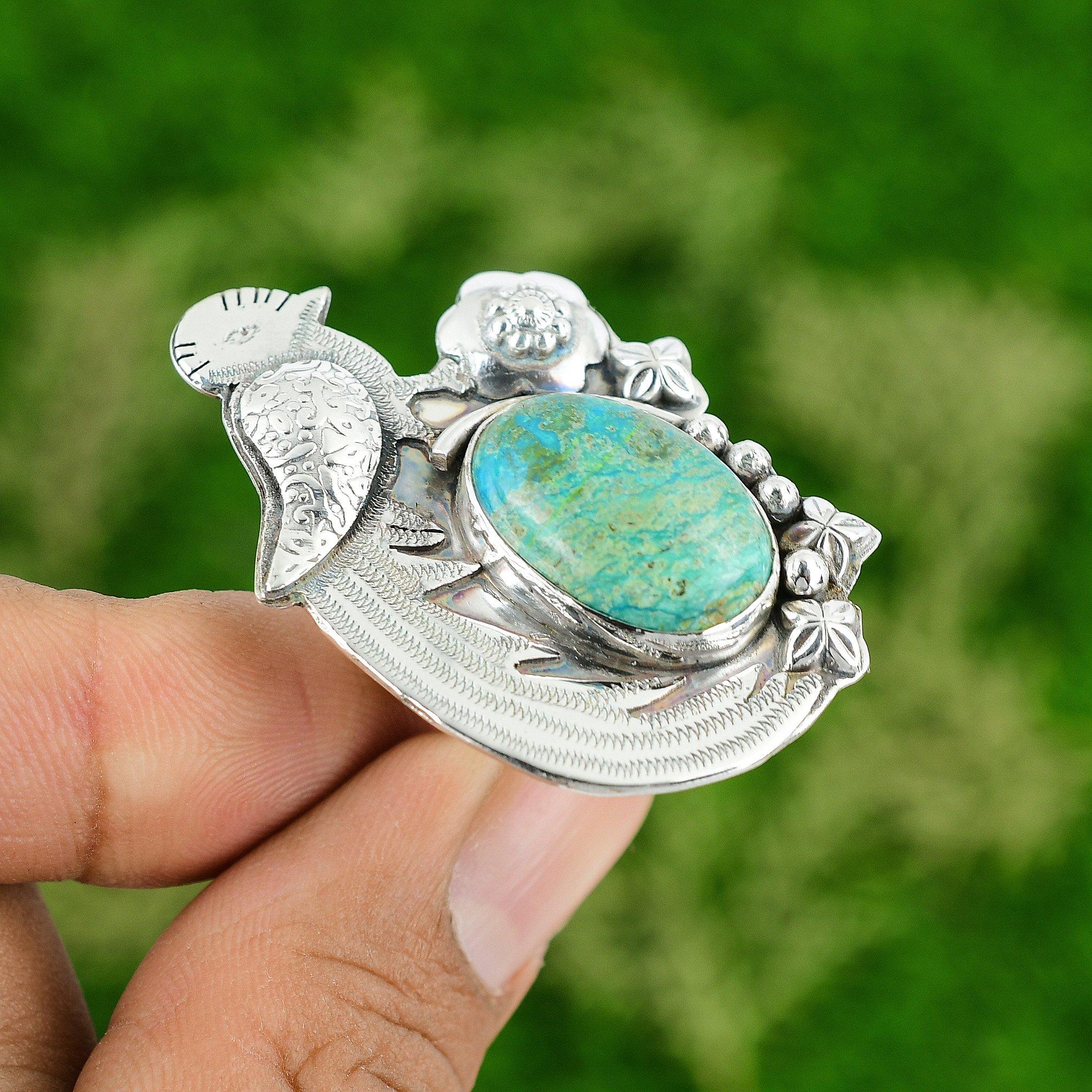 

Natural Shattuckite Gemstone Promise Bird Adjustable Ring 925 Silver For Girls Adjustable